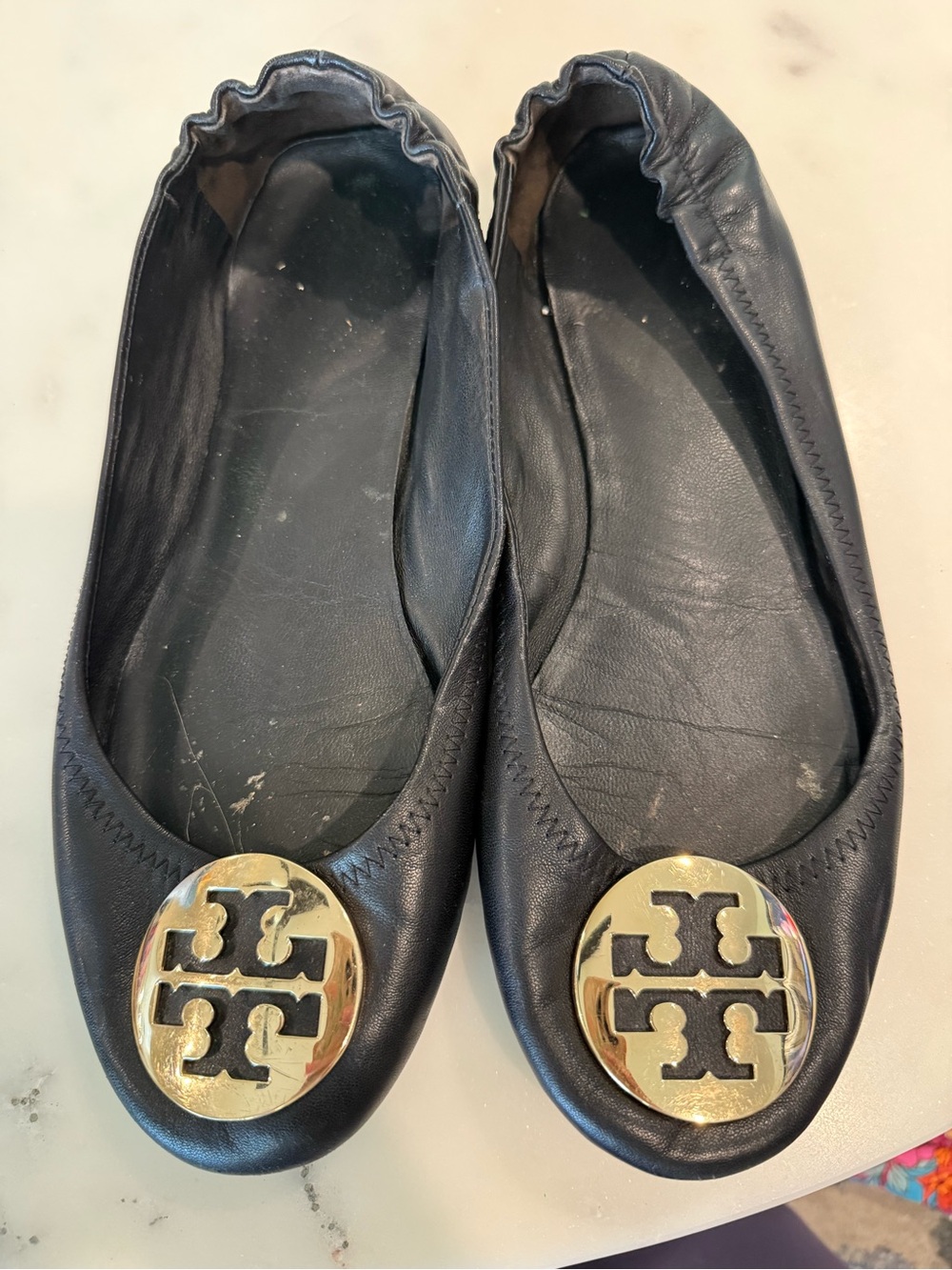 Tory Burch Minnie Black Leather Flats Size 9.5